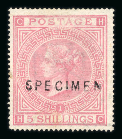 Stamp of Great Britain » 1855-1900 Surface Printed » 1867-83 High Values 18867-83 5/- rose pl.1 mint optd. SPECIMEN (type 2).