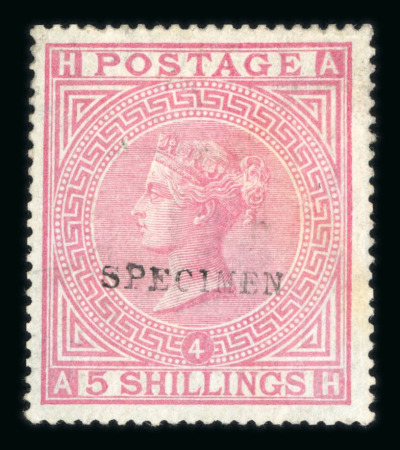 Stamp of Great Britain » 1855-1900 Surface Printed » 1867-83 High Values 18867-83 Anchor 5/- rose pl.4 on blued paper mint.