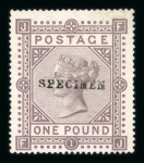 Stamp of Great Britain » 1855-1900 Surface Printed » 1867-83 High Values 18867-83 Maltese Cross £1 brown-lilac mint optd. SPECIMEN