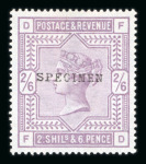 Stamp of Great Britain » 1855-1900 Surface Printed » 1883-84 & 1888 High Values 1883-84 2/6d lilac on blued paper mint optd. SPECIMEN
