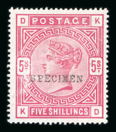 Stamp of Great Britain » 1855-1900 Surface Printed » 1883-84 & 1888 High Values 1883-84 5/- rose on blued paper mint optd. SPECIMEN.