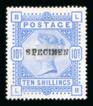 Stamp of Great Britain » 1855-1900 Surface Printed » 1883-84 & 1888 High Values GB 1883-84 2/6d lilac, 5/- rose and 10/- ultramarine mint optd. SPECIMEN type 9