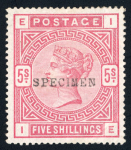 Stamp of Great Britain » 1855-1900 Surface Printed » 1883-84 & 1888 High Values GB 1883-84 2/6d lilac, 5/- rose and 10/- ultramarine mint optd. SPECIMEN type 9