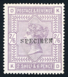 Stamp of Great Britain » 1855-1900 Surface Printed » 1883-84 & 1888 High Values GB 1883-84 2/6d lilac, 5/- rose and 10/- ultramarine mint optd. SPECIMEN type 9
