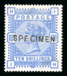 Stamp of Great Britain » 1855-1900 Surface Printed » 1883-84 & 1888 High Values GB 1883-84 2/6d lilac, 5/- rose and 10/- ultramarine mint optd. SPECIMEN (type 11)