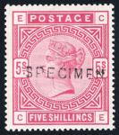 Stamp of Great Britain » 1855-1900 Surface Printed » 1883-84 & 1888 High Values GB 1883-84 2/6d lilac, 5/- rose and 10/- ultramarine mint optd. SPECIMEN (type 11)