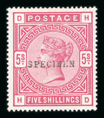Stamp of Great Britain » 1855-1900 Surface Printed » 1883-84 & 1888 High Values 1883-84 5/- rose mint optd. SPECIMEN (type 9), three