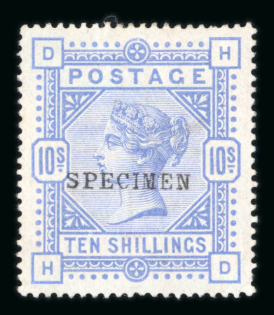 Stamp of Great Britain » 1855-1900 Surface Printed » 1883-84 & 1888 High Values 1883-84 10/- cobalt mint optd. SPECIMEN (type 9). Scarce.