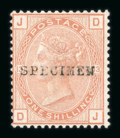 Stamp of Great Britain » 1855-1900 Surface Printed » 1867-80 Large Uncoloured Corner Letters, Wmk Spray of Rose 1873-80 1/- orange-brown mint optd. SPECIMEN (type 9)