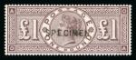 Stamp of Great Britain » 1855-1900 Surface Printed » 1883-84 & 1888 High Values GB 1884 Crowns £1 brown-lilac with "SPECIMEN" type 11