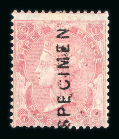 Stamp of Great Britain » 1855-1900 Surface Printed » 1862-64 Small Uncoloured Corner Letters 1861 unissued 3d rose mint with shaded spandrels optd.