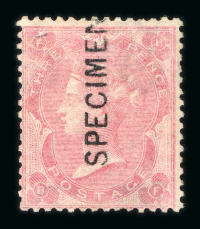 Stamp of Great Britain » 1855-1900 Surface Printed » 1862-64 Small Uncoloured Corner Letters 1861 unissued 3d rose mint with shaded spandrels optd.