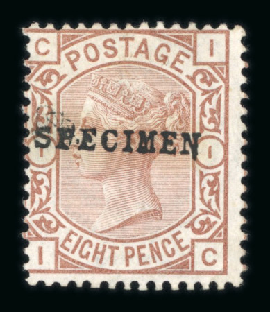 Stamp of Great Britain » 1855-1900 Surface Printed » 1873-80 Large Coloured Corner Letters 1876 unissued 8d purple-browm mint optd. SPECIMEN (type