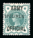 Stamp of Great Britain » Officials Army Official: 1896-1901 1/2d blue green with "SPECIMEN" type 15 overprint mint o.g., light crease, and 1d lilac with "SPECIMEN" type 9 mint o.g.