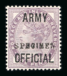 Stamp of Great Britain » Officials Army Official: 1896-1901 1/2d blue green with "SPECIMEN" type 15 overprint mint o.g., light crease, and 1d lilac with "SPECIMEN" type 9 mint o.g.