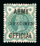 Stamp of Great Britain » Officials Army Official: 1896-1901 1/2d blue green with "SPECIMEN" type 15 overprint mint o.g., light crease, and 1d lilac with "SPECIMEN" type 9 mint o.g.