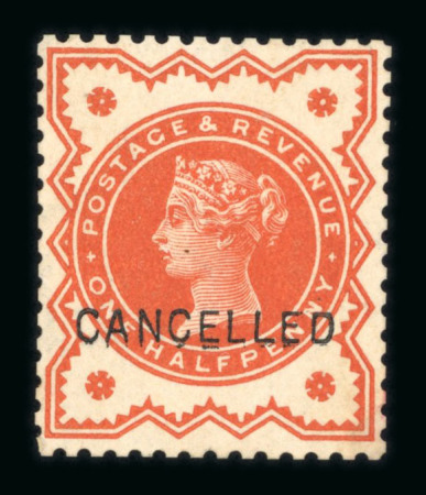 Stamp of Great Britain » 1855-1900 Surface Printed » 1887-1900 Jubilee Issue & 1891 £1 Green GB 1887-92 Jubilee 1/2d vermilion with "CANCELLED" type 14, toned original gum