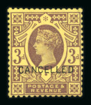 Stamp of Great Britain » 1855-1900 Surface Printed » 1887-1900 Jubilee Issue & 1891 £1 Green 1887-92 Jubilee 3d purple on yellow mint optd. CANCELLED