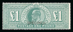 Stamp of Great Britain » King Edward VII » 1902-10 De La Rue Issues 1902-10 £1 dull blue-green mint optd. SPECIMEN (type