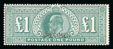 Stamp of Great Britain » King Edward VII » 1902-10 De La Rue Issues 1902-10 £1 dull blue-green mint optd. SPECIMEN (type