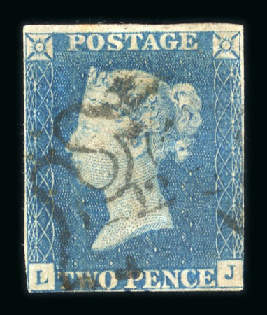 Stamp of Great Britain » 1840 2d Blue (ordered by plate number) 1840 2d blue pl.1 LJ with close to trimmed margins