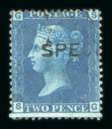 Stamp of Great Britain » 1854-70 Perforated Line Engraved GB 1858-76 2d blue SG pl.13 perf.14 on Dr. Perkins paper with partial "SPECIMEN" overprint