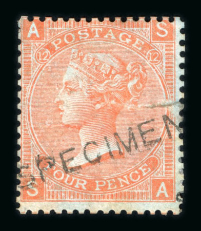 Stamp of Great Britain » 1855-1900 Surface Printed » 1865-67 Large Uncoloured Corner Letters, Wmk Large Garter & Emblems 1865-67 4d vermilion pl.12 perf.14 mint on Dr. Perkins