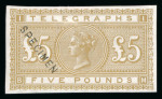 Stamp of Great Britain » Telegraphs 1877 £5 Colour Trial in gold imperforate mint optd.
