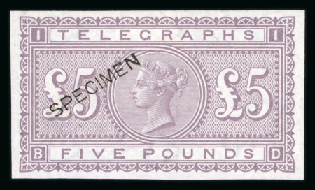 Stamp of Great Britain » Telegraphs 1877 £5 colour trial in dull-mauve imperforate mint
