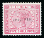 Stamp of Great Britain » Telegraphs 1881 5/- rose pl.3 on blued paper mint optd. SPECIMEN