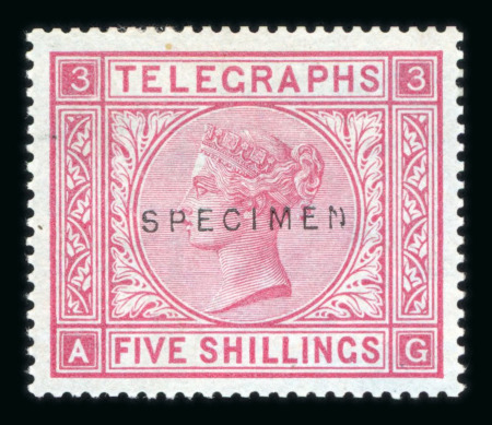 Stamp of Great Britain » Telegraphs 1881 5/- rose pl.3 on blued paper mint optd. SPECIMEN