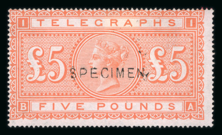 Stamp of Great Britain » Telegraphs 1877 £5 orange mint optd. SPECIMEN (type 8), centered