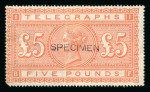 Stamp of Great Britain » Telegraphs GB 1877 £1 brown-lilac with "SPECIMEN type 11 overprint and £5 orange with "SPECIMEN" type 8 overprint