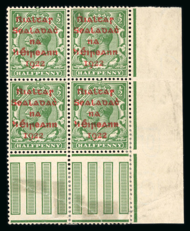 Stamp of Ireland » 1922 Overprint Proofs (PR1-PR29) 1/2d green, mint and mint nh, bottom right corner sheet