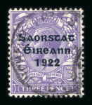 Stamp of Ireland » 1922-23 Thom Three-Line Overprints (T47-T61) 3d violet, used single showing accent missing variety,