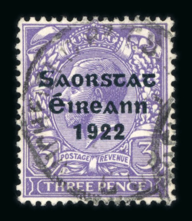 Stamp of Ireland » 1922-23 Thom Three-Line Overprints (T47-T61) 3d violet, used single showing accent missing variety,