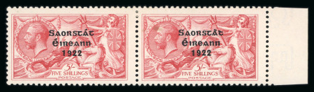 Stamp of Ireland » 1922-23 Thom Three-Line Overprints (T47-T61) 5s carmine, mint horizontal right sheet marginal pair,