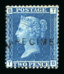 Stamp of Great Britain » 1854-70 Perforated Line Engraved GB 1858 2d blue pl.9 with "SPECIMEN" type 2 overprint, mint part o.g.