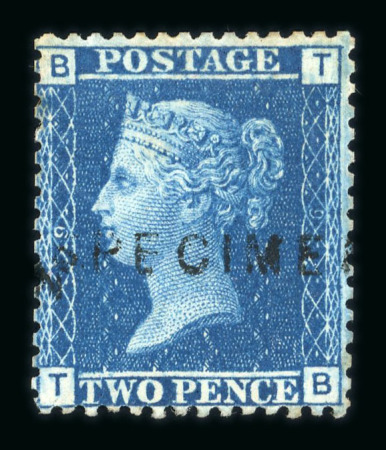 Stamp of Great Britain » 1854-70 Perforated Line Engraved GB 1858 2d blue pl.9 with "SPECIMEN" type 2 overprint, mint part o.g.