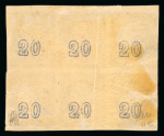 Stamp of Greece » Large Hermes Heads » 1875-80 Printed on cream paper with figures at back 20L Blue, Cream Paper: Mint and mint nh block of six,