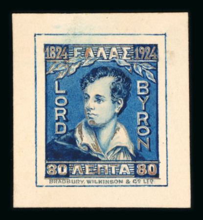Stamp of Greece » 1924-1935 Issues 1924 Lord Byron 80L hand painted essay in blue on card,