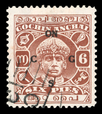 Stamp of Indian States » Cochin 1938-44 6p red brown with TO11 ovpt, fine and used,