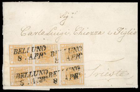 Stamp of Austria » Lombardy Venetia Lombardo Veneto 1851 5c block of six on cover