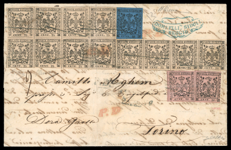 Stamp of Italian States » Modena 1856 letter from Modena with 15 stamps.
