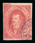 Stamp of Argentina » General issues 1864 Rivadavia 5c wmk used paper folds, double impression