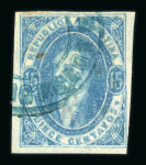 Stamp of Argentina » General issues 1864 Rivadavia 15c blue watermark imperf worn impression used