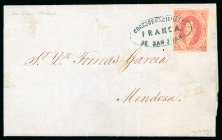 Stamp of Argentina » General issues 1864 Rivadavia 1865 perf 5c entire San Juan