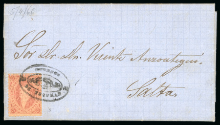 Stamp of Argentina » General issues 1865 Rivadavia 1866 5c entire Tucuman cancel