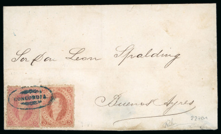 Stamp of Argentina » General issues 1865 Rivadavia two 5c cover tied blue Concordia