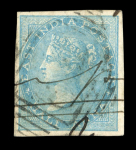 Stamp of India » 1855-1946 De La Rue and later Crown Colony Issues 1856-65 1/2a Blue QV imperf stamp, used, fine and rare.